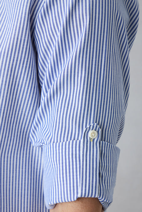 Blue Long Sleeve Regular Fit Button-Down Striped Cotton Easy Iron Shirt