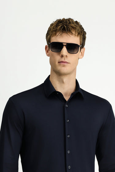 Siyah Techno-Line Uzun Kol Regular Fit Likralı Gömlek