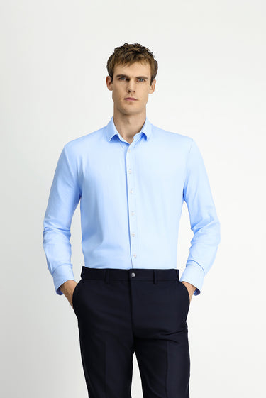 Açık Mavi Techno-Line Uzun Kol Regular Fit Likralı Gömlek