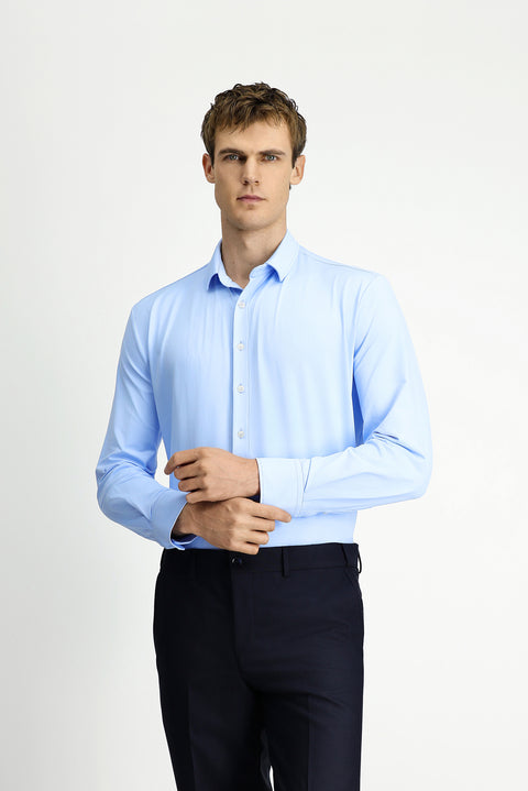 Light Blue Techno-Line Long Sleeve Regular Fit Lycra Stretch Shirt