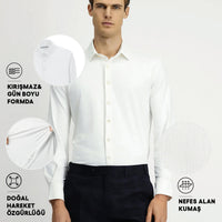 White Techno-Line Long Sleeve Regular Fit Lycra Stretch Shirt