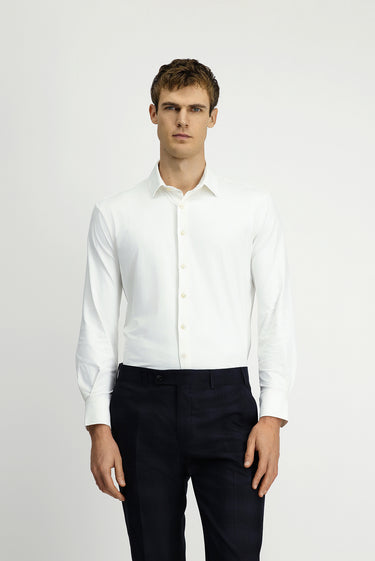 Beyaz Techno-Line Uzun Kol Regular Fit Likralı Gömlek