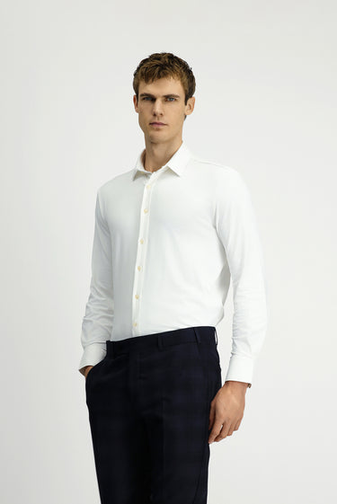 Beyaz Techno-Line Uzun Kol Regular Fit Likralı Gömlek