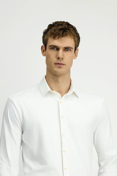 Beyaz Techno-Line Uzun Kol Regular Fit Likralı Gömlek