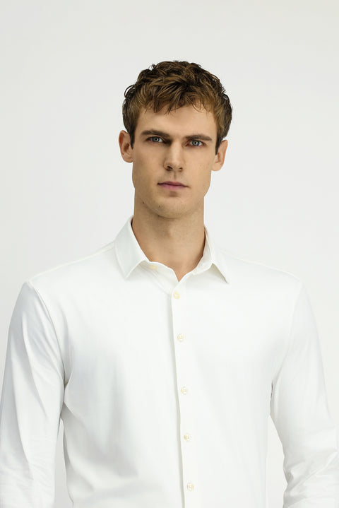 White Techno-Line Long Sleeve Regular Fit Lycra Stretch Shirt