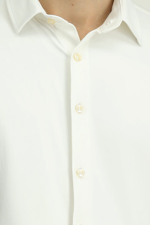 White Techno-Line Long Sleeve Regular Fit Lycra Stretch Shirt