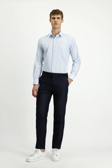 Açık Mavi Uzun Kol Kasik Çizgili Pamuk Gömlek