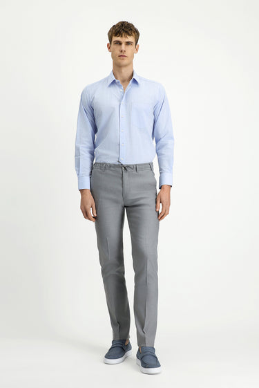 Açık Mavi Uzun Kol Regular Fit Pamuk Çizgili Gofre Gömlek