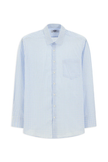 Açık Mavi Uzun Kol Regular Fit Pamuk Ekose Gömlek