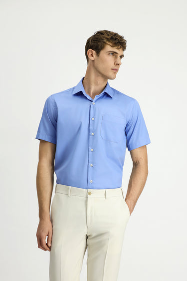 Açık Mavi Kısa Kol Regular Fit Pamuklu Non Iron Gömlek