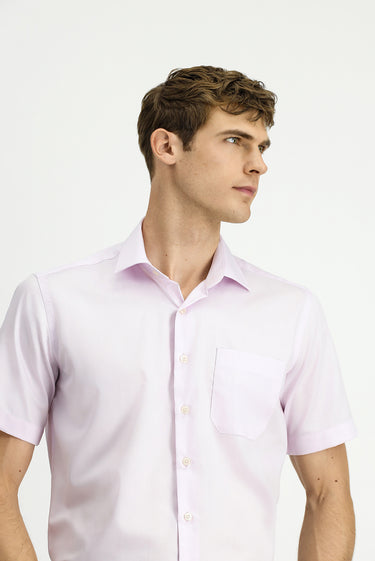 Toz Pembe Kısa Kol Regular Fit Pamuklu Non Iron Gömlek