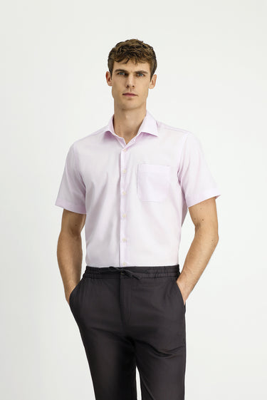 Toz Pembe Kısa Kol Regular Fit Pamuklu Non Iron Gömlek