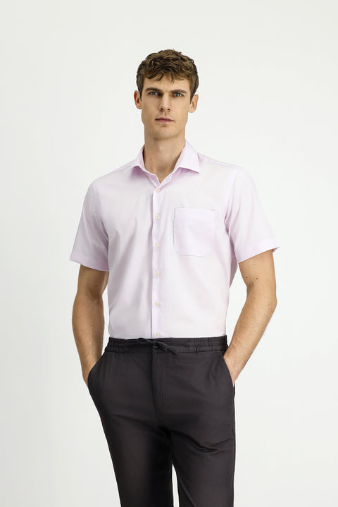 Dusty Pink Short Sleeve Regular Fit Cotton Non-Iron Shirt