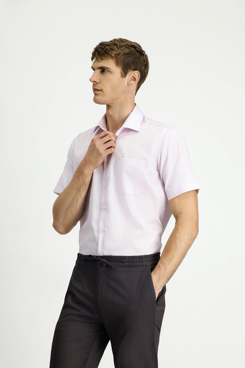 Dusty Pink Short Sleeve Regular Fit Cotton Non-Iron Shirt