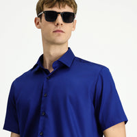 Orta Lacivert Kısa Kol Regular Fit Non Iron Pamuklu Gömlek