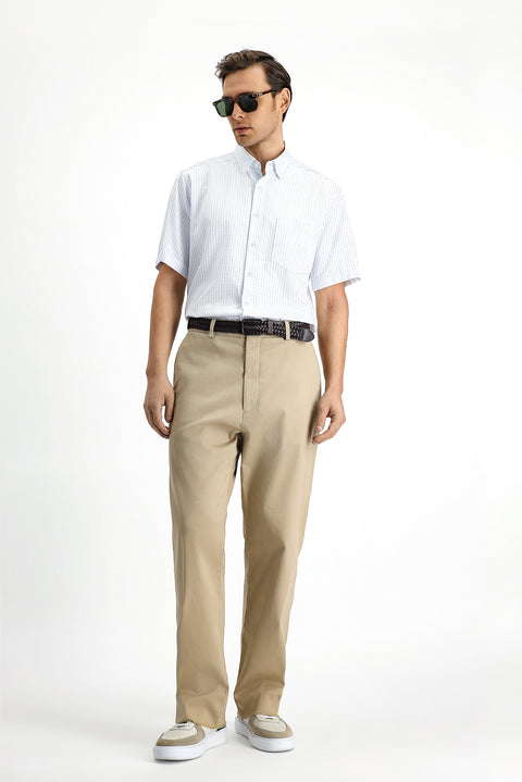 Light Blue Short Sleeve Regular Fit Cotton Striped Shirt