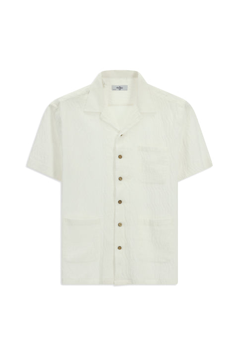 Off-white short-sleeved oversized cotton patterned shirt