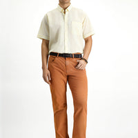 Light Yellow Short Sleeve Regular Fit Button-Down Collar Patterned Cotton Shirt