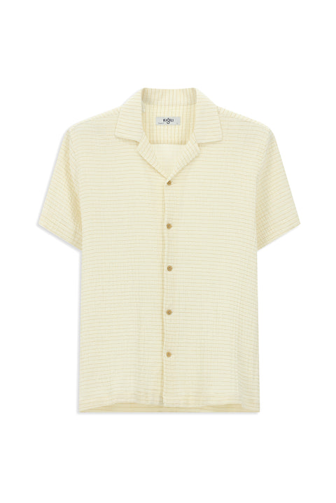 Light Yellow Short Sleeve Regular Fit Cotton Striped Shirt