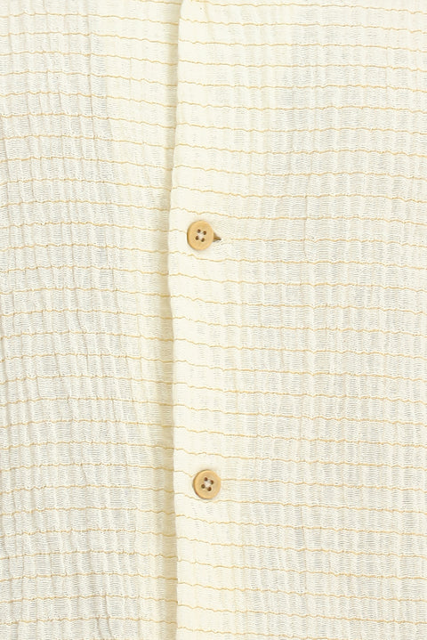 Light Yellow Short Sleeve Regular Fit Cotton Striped Shirt