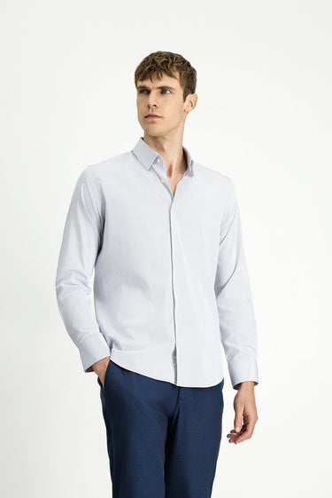 Orta Gri Uzun Kol Slim Fit Dar Kesim Klasik Desenli Pamuk Gömlek