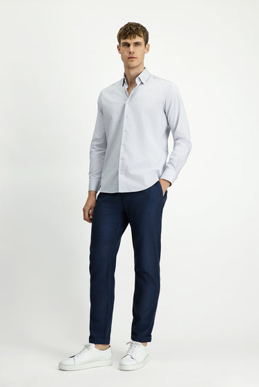 Orta Gri Uzun Kol Slim Fit Dar Kesim Klasik Desenli Pamuk Gömlek