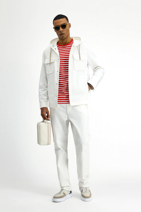 White Techno-Line Hooded Seasonal Sport Jacket