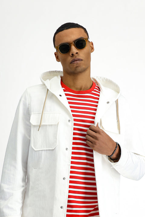 White Techno-Line Hooded Seasonal Sport Jacket