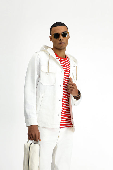 White Techno-Line Hooded Seasonal Sport Jacket