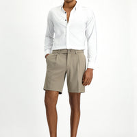 Medium Mink Super Slim Fit Extra Narrow Cut Techno-Line Lycra Pleated Shorts