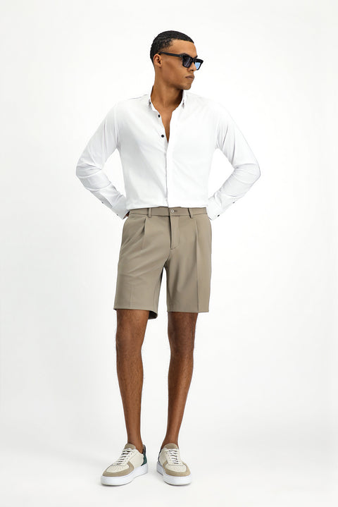 Medium Mink Super Slim Fit Extra Narrow Cut Techno-Line Lycra Pleated Shorts