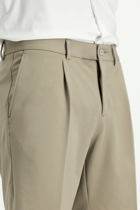 Medium Mink Super Slim Fit Extra Narrow Cut Techno-Line Lycra Pleated Shorts