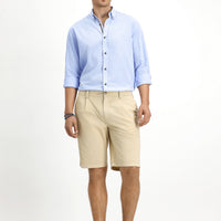 Light Beige Regular Fit Standard Cut Cotton Pleated Bermuda Shorts