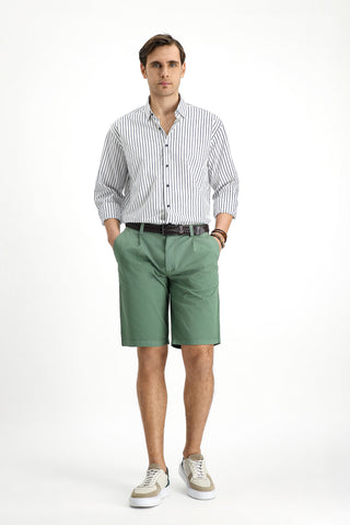 Orta Haki 6 Drop Regular Fit Standart Kesim Pamuklu Pileli Bermuda Şort