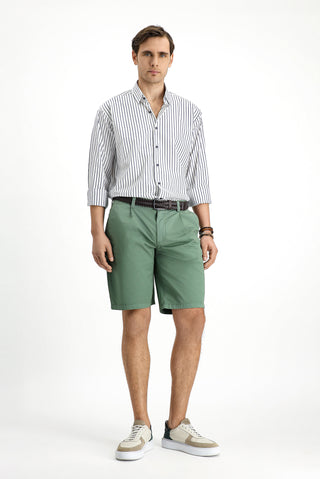 Orta Haki 6 Drop Regular Fit Standart Kesim Pamuklu Pileli Bermuda Şort