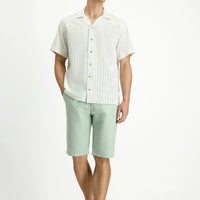 Mint Yeşili Relaxed Fit Rahat Kesim Beli Lastikli Pamuklu Bermuda Şort