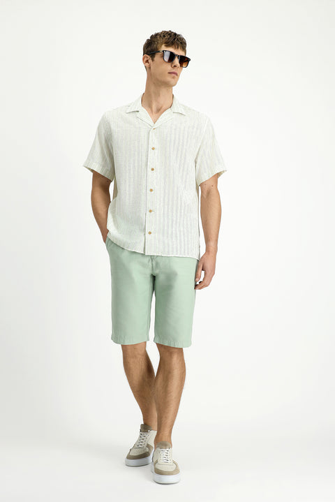 Mint Yeşili Relaxed Fit Rahat Kesim Beli Lastikli Pamuklu Bermuda Şort