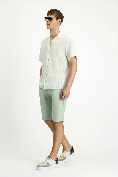 Mint Yeşili Relaxed Fit Rahat Kesim Beli Lastikli Pamuklu Bermuda Şort