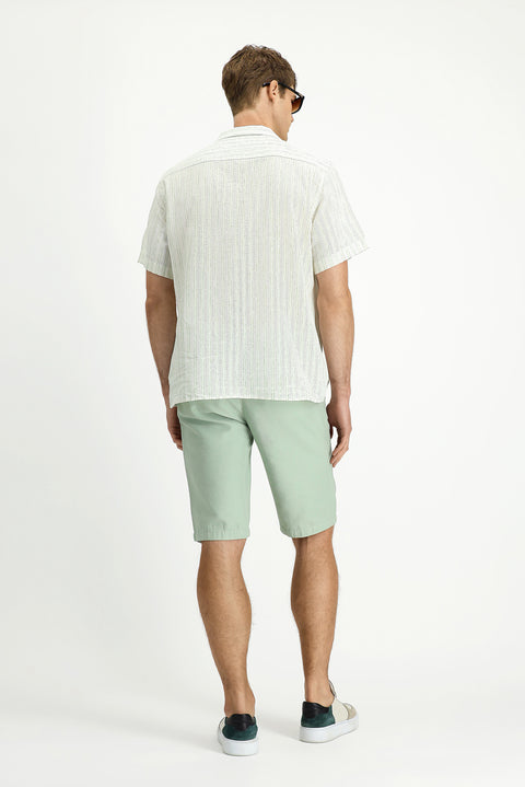 Mint Yeşili Relaxed Fit Rahat Kesim Beli Lastikli Pamuklu Bermuda Şort