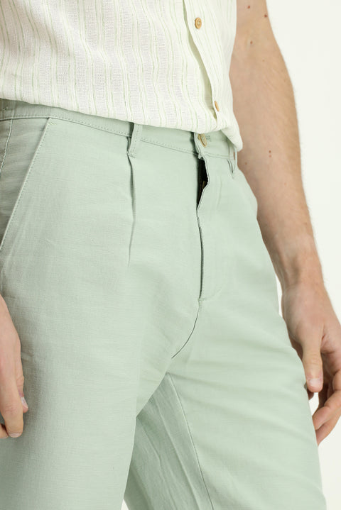 Mint Yeşili Relaxed Fit Rahat Kesim Beli Lastikli Pamuklu Bermuda Şort