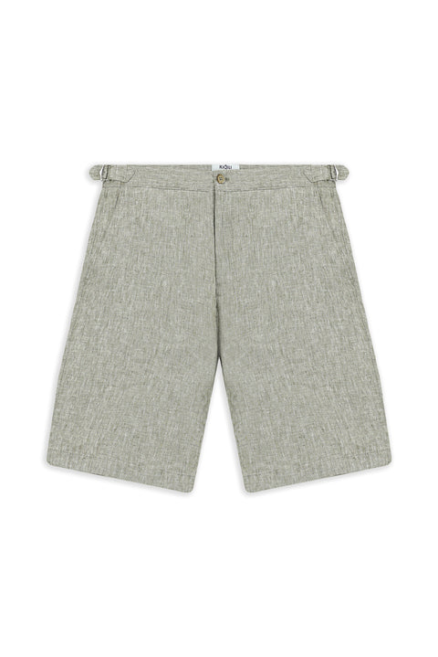 Mold Green Regular Fit Standard Cut Buckled Linen Bermuda Shorts