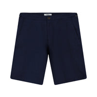 Koyu Lacivert Regular Fit Tokalı Keten Bermuda Şort
