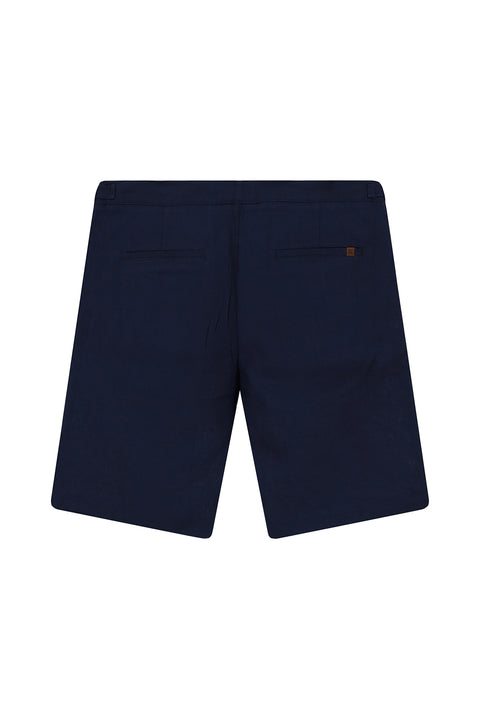 Koyu Lacivert Regular Fit Standart Kesim Tokalı Keten Bermuda Şort