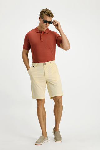 Krem 6 Drop Regular Fit Standart Kesim Pamuklu Bermuda Şort