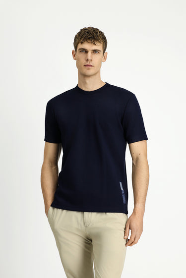 Koyu Lacivert Bisiklet Yaka Regular Fit Baskılı Tişört