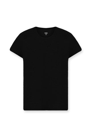 Siyah Bisiklet Yaka Slim Fit Dar Kesim Pamuk Fitilli Tişört