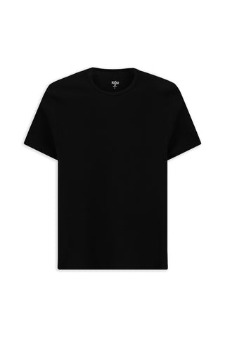Siyah Bisiklet Yaka Slim Fit Dar Kesim Pamuk Fitilli Tişört