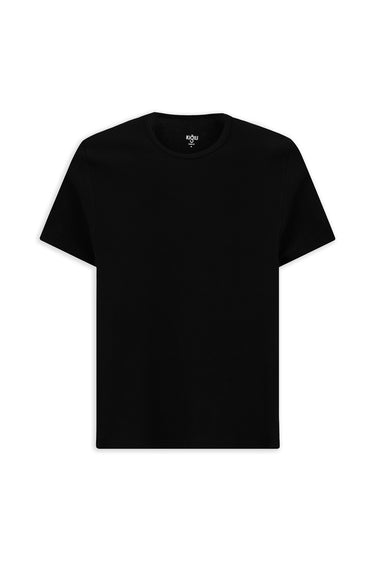 Siyah Bisiklet Yaka Slim Fit Dar Kesim Pamuk Fitilli Tişört