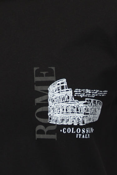 Siyah Bisiklet Yaka Regular Fit Baskılı Pamuk Tişört