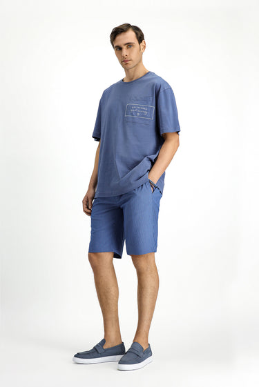 İndigo Bisiklet Yaka Oversize Pamuk Baskılı Tişört